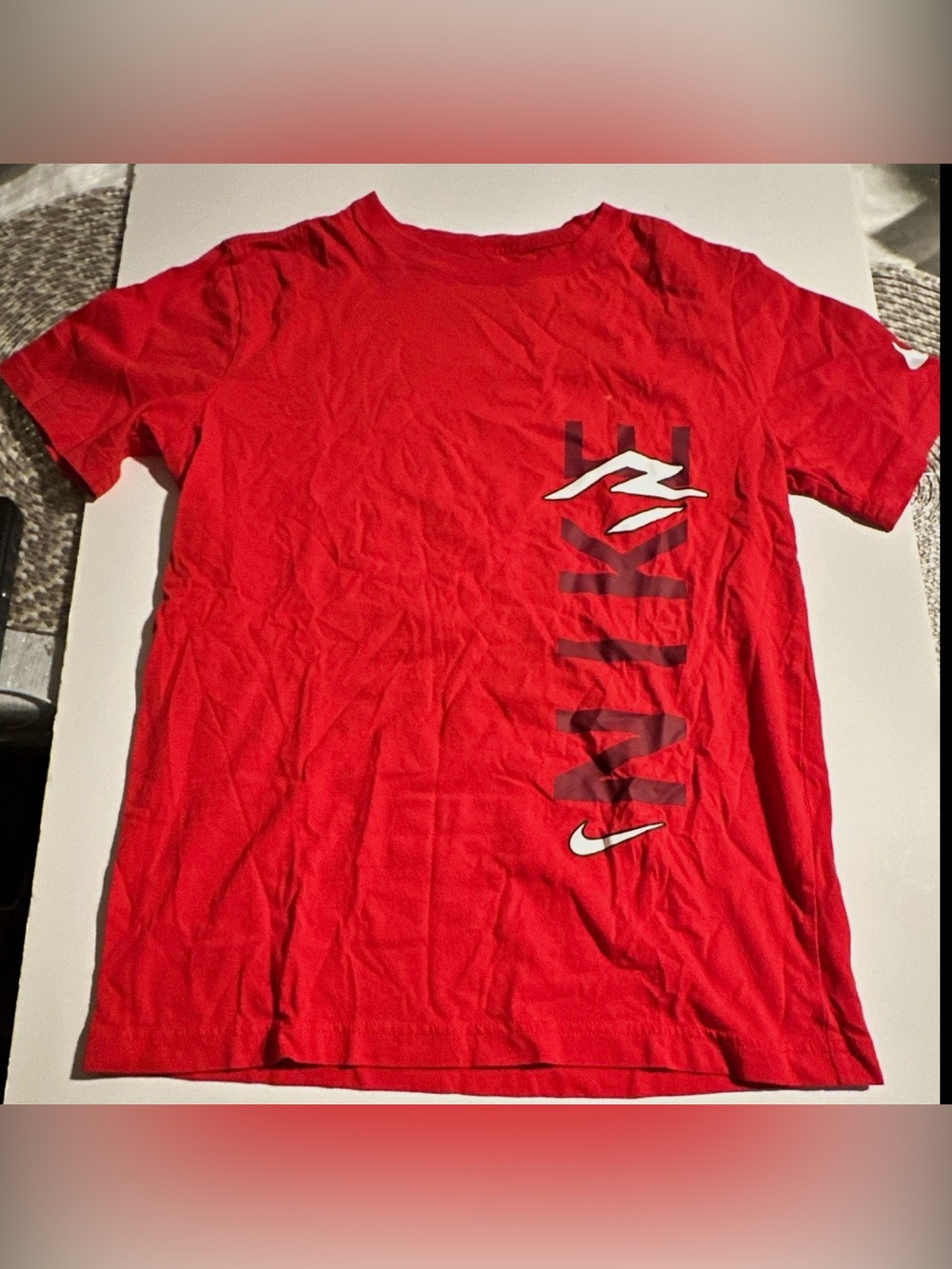 Nike Boys Red Graphic Logo Crew Neck Short Sleeve Cotton Jersey T-Shirt SZ L 12